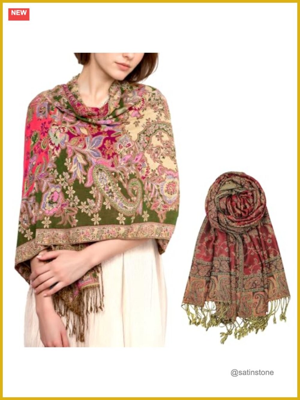 Reversible Pashmina Wrap and Floral Shawl Bundle 2 Pack Lightweight